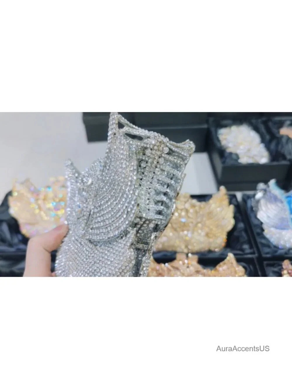 Crystal Swan Clutch Rhinestone Evening Bag Wedding Party Metal Frame